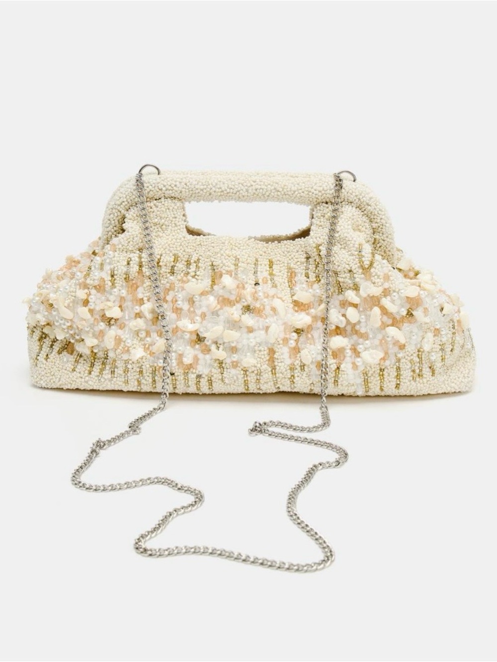 Zara Ecru Beaded Pouch Bag *FLAWED*. Brand new!